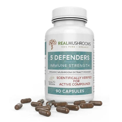 Image of 5 Defenders mushroom capsules by Real Mushrooms