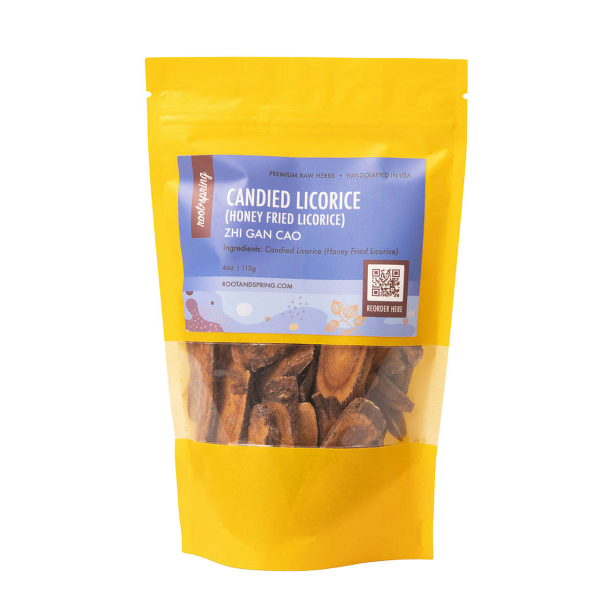 Image for root + spring's premium raw herb candied licorice (honey fried licorice) or zhi gan cao.