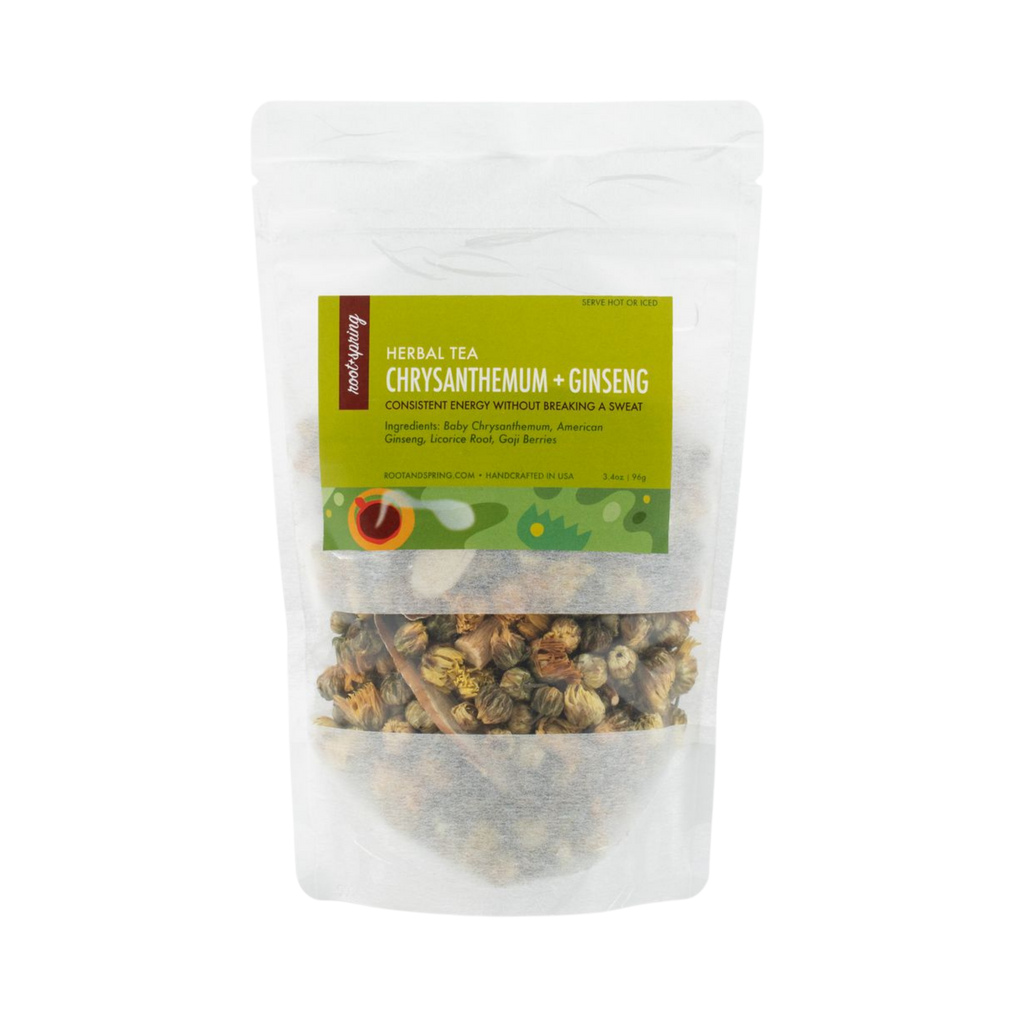 Image of root + spring's Chinese herbal tea mix Chrysanthemum and Ginseng.