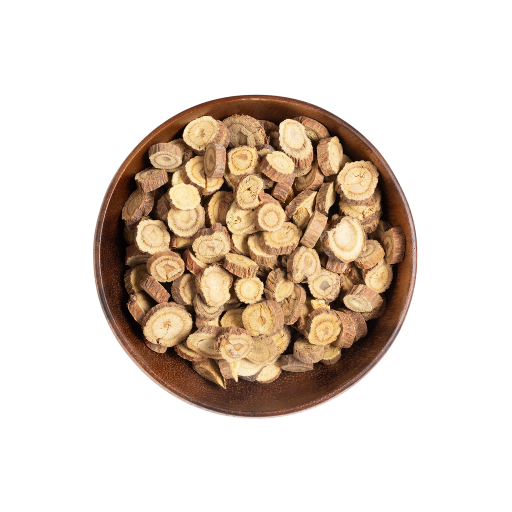 Image for root + spring's premium raw herb licorice or gan cao out of the bag.