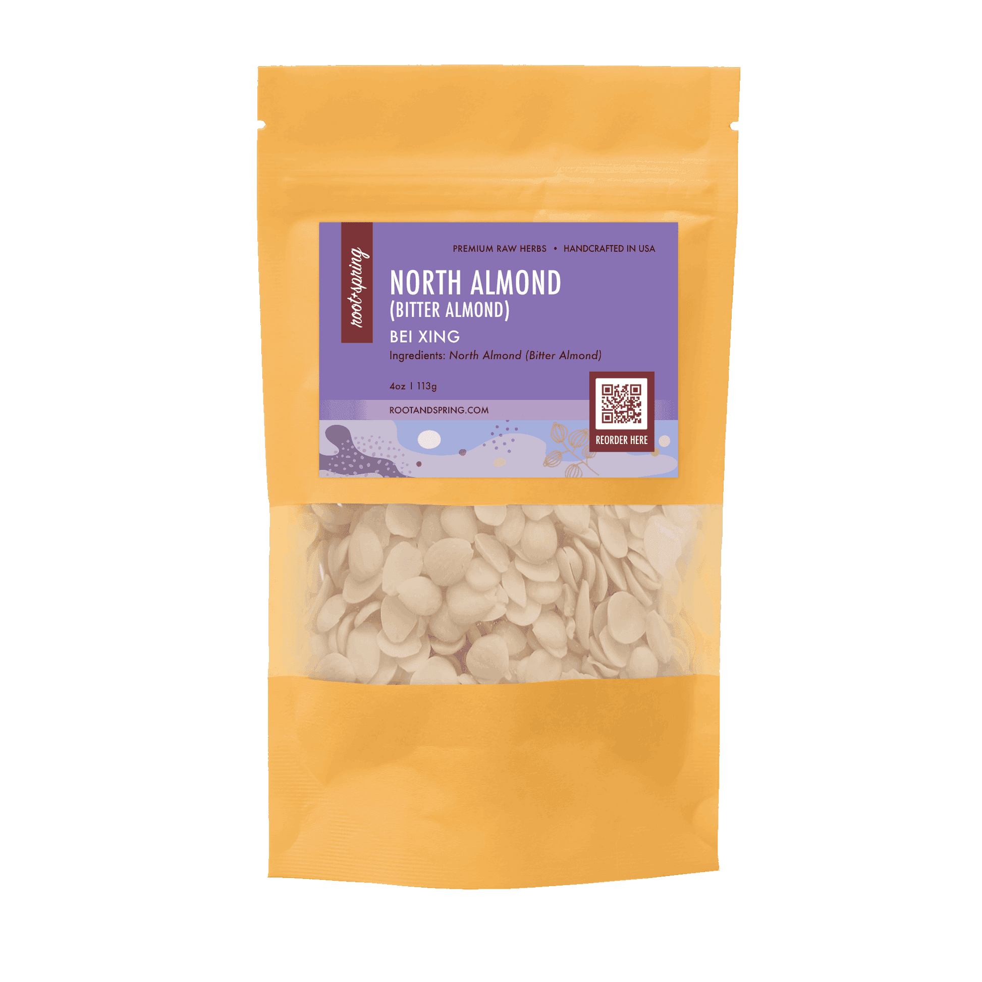 Image for root + spring's premium raw herb north almond (bitter almond) or bei xing.