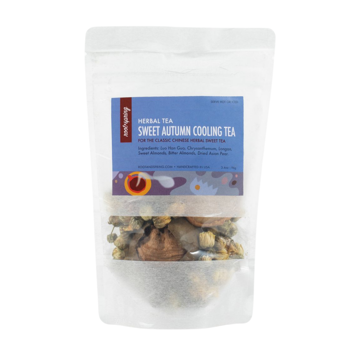 Image of packaging for root + spring's Sweet Autumn Cooling (Liang Cha) Chinese Herbal Tea Mix .