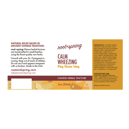 label of Calm Wheezing Tincture by Root+Spring