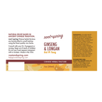 Label with Ingredients, Suggested Use, and Precautions for root + spring Ginseng and Longan Gui Pi Tang Chinese herbal tincture.