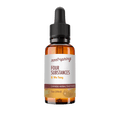 A 1 oz amber glass dropper bottle of Root-Spring Four Substances Si Wu Tong Chinese Herbal Tincture, featuring a white label with brown and orange text, and a black dropper cap, isolated on a white background.