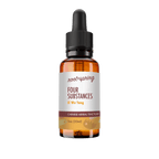 A 1 oz amber glass dropper bottle of Root-Spring Four Substances Si Wu Tong Chinese Herbal Tincture, featuring a white label with brown and orange text, and a black dropper cap, isolated on a white background.