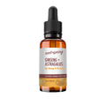 A 1 oz amber glass dropper bottle of Root+Spring Ginseng + Astragalus herbal tincture, featuring a white label with brown text and a black dropper cap, set against a plain white background.