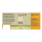 A rectangular tincture bottle label for Root+Spring Desert Parsley Lomatium Dissectum, featuring a warm tan and olive-green design with text detailing ingredients, suggested use, and dosage.
