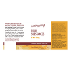 Front label of Root+Spring Four Substances Si Wu Tang herbal tincture, 1 oz (30ml), featuring product information, ingredients, suggested use, and a dark brown and orange color block design.