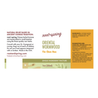 Front label of Root+Spring Oriental Wormwood Yin Chen Hao single ingredient tincture, 1 oz (30ml). Features a white background with a green and orange accent band at the bottom, alongside product details, ingredients, and usage instructions.