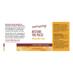 Front label of Root + Spring Chinese Herbal Tincture 'Restore the Pulse' (Sheng Mei Tang), showing product name, description, ingredients, suggested use, and dosage instructions on a white background.