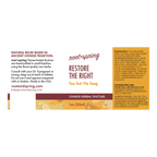 Front label of a Root + Spring Chinese Herbal Tincture bottle, showing product name 'Restore the Right You Gui Yin Tang', ingredients, suggested use, and a 1 oz (30ml) serving size on an orange background.
