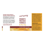 Front label of Root+Spring Women's Precious Formula Ba Zhen Tang Chinese herbal tincture, showing product name, ingredients, suggested use, and website on a white background.