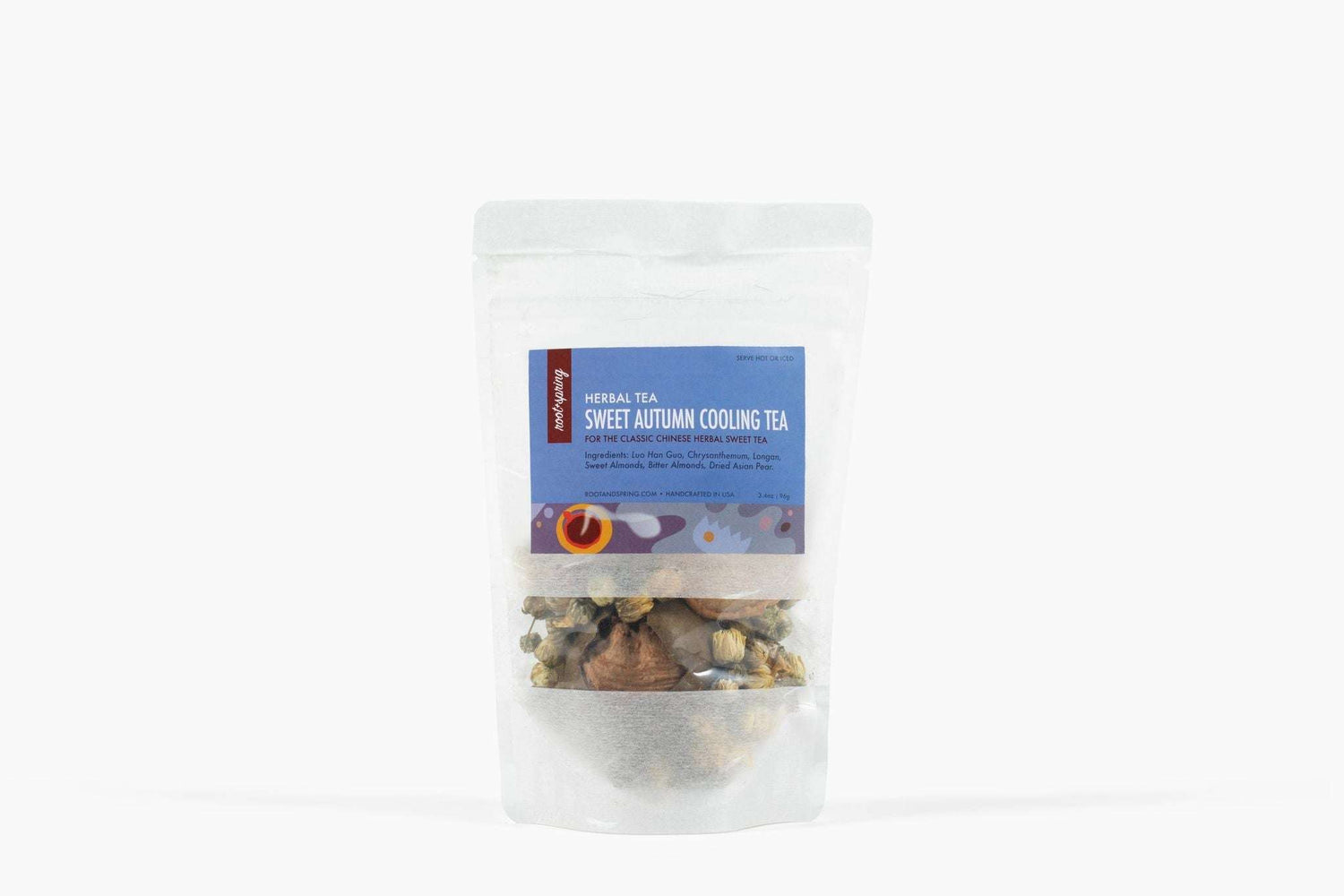 Image of packaging for root + spring's Sweet Autumn Cooling (Liang Cha) Chinese Herbal Tea Mix .